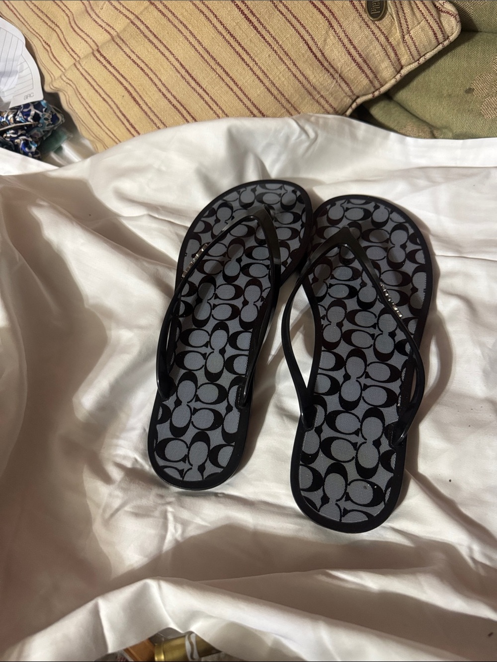 Coach Black Signature-Print Thong Sandals